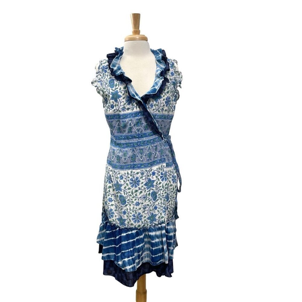 DVF Diane Von Furstenberg Mixed Pattern Floral Wrap Dress Cotton size Small
